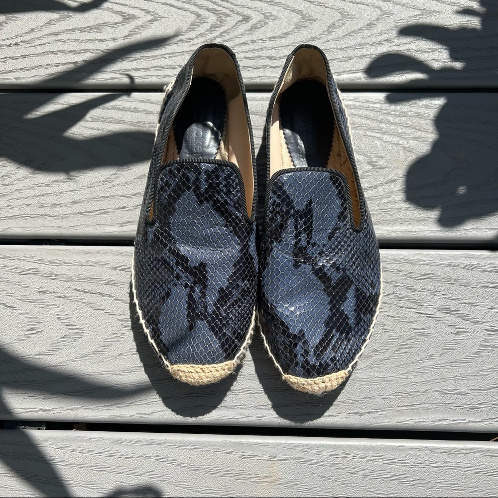 ELYSE WALKER Leather Espadrilles Blue Black Snake Print Women’s Size 38 EUC